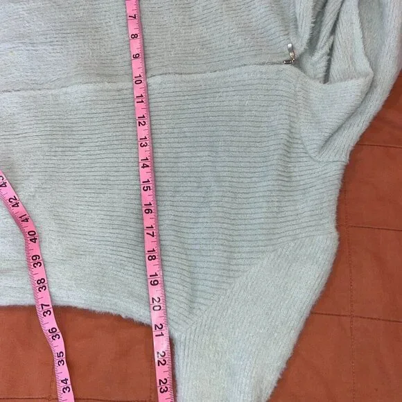 BDG Urban Outfitters L Sage Green Hooded Ribbed Knit Zip-Up Sweater Top - Picture 4 of 6